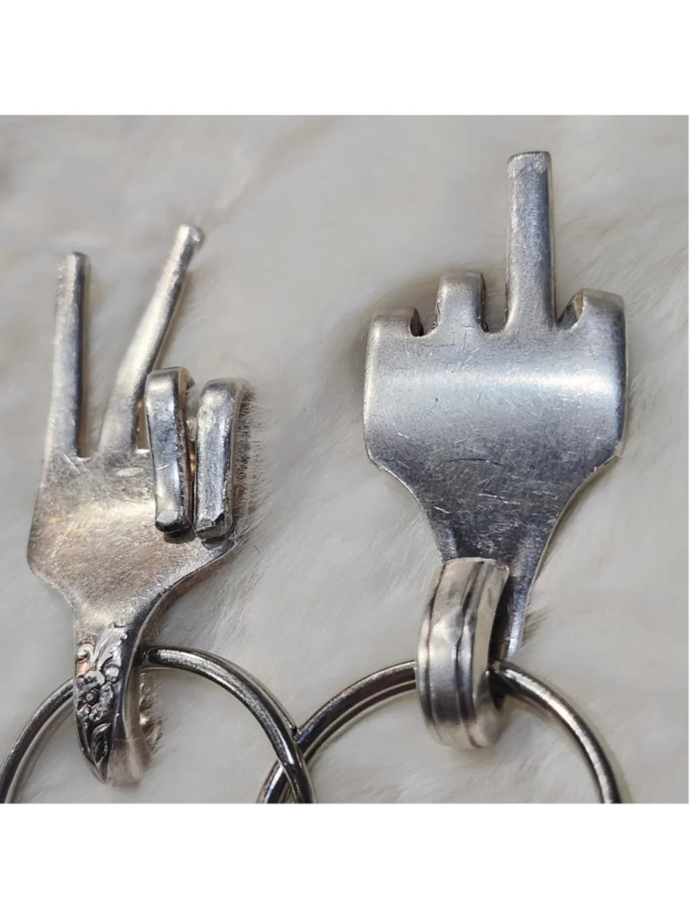 Peace Sign with funny fork finger Keychains